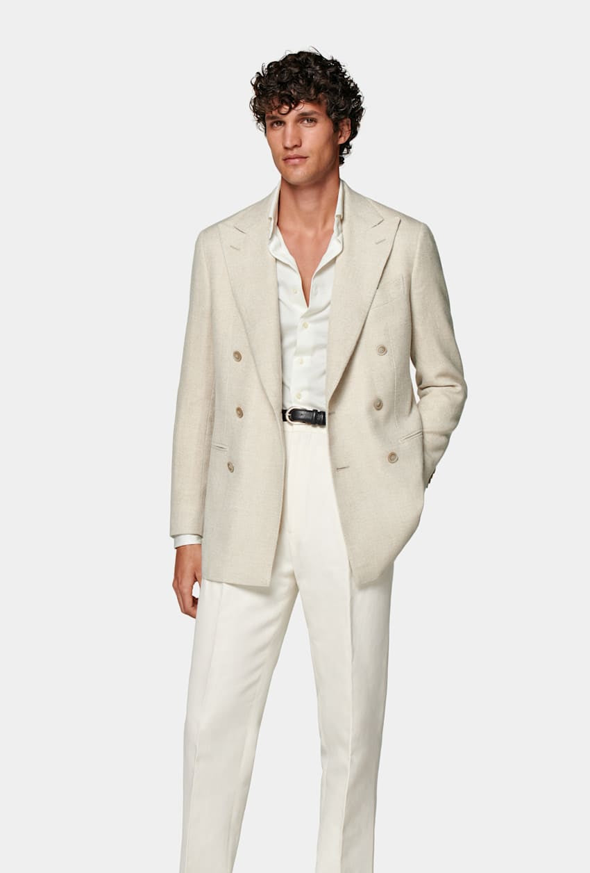 Suitsupply C2036 Havana sand double-breasted E.Thomas hopsack blazer front view