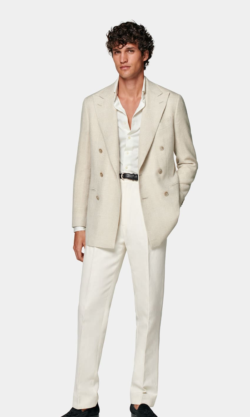 Suitsupply C2036 Havana sand double-breasted E.Thomas hopsack blazer front view