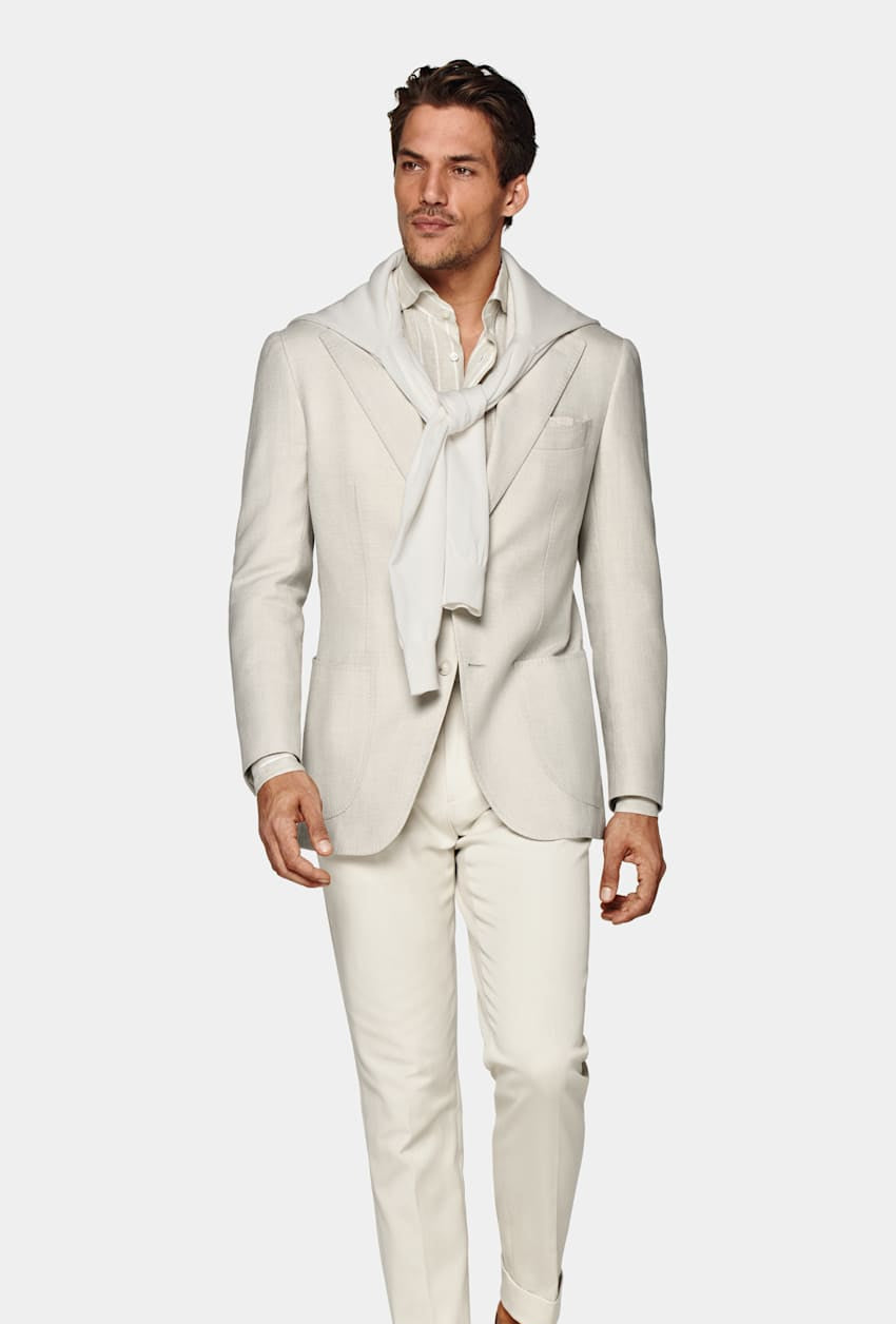 Suitsupply C2043 sand Roma relaxed-fit blazer in E.Thomas wool silk linen
