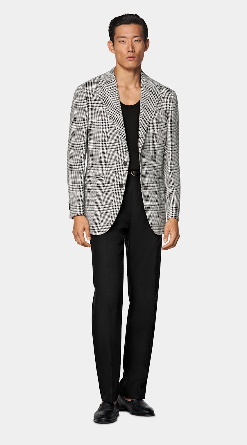 Suitsupply C2115 black checked relaxed fit Roma blazer in Ferla linen silk wool cotton