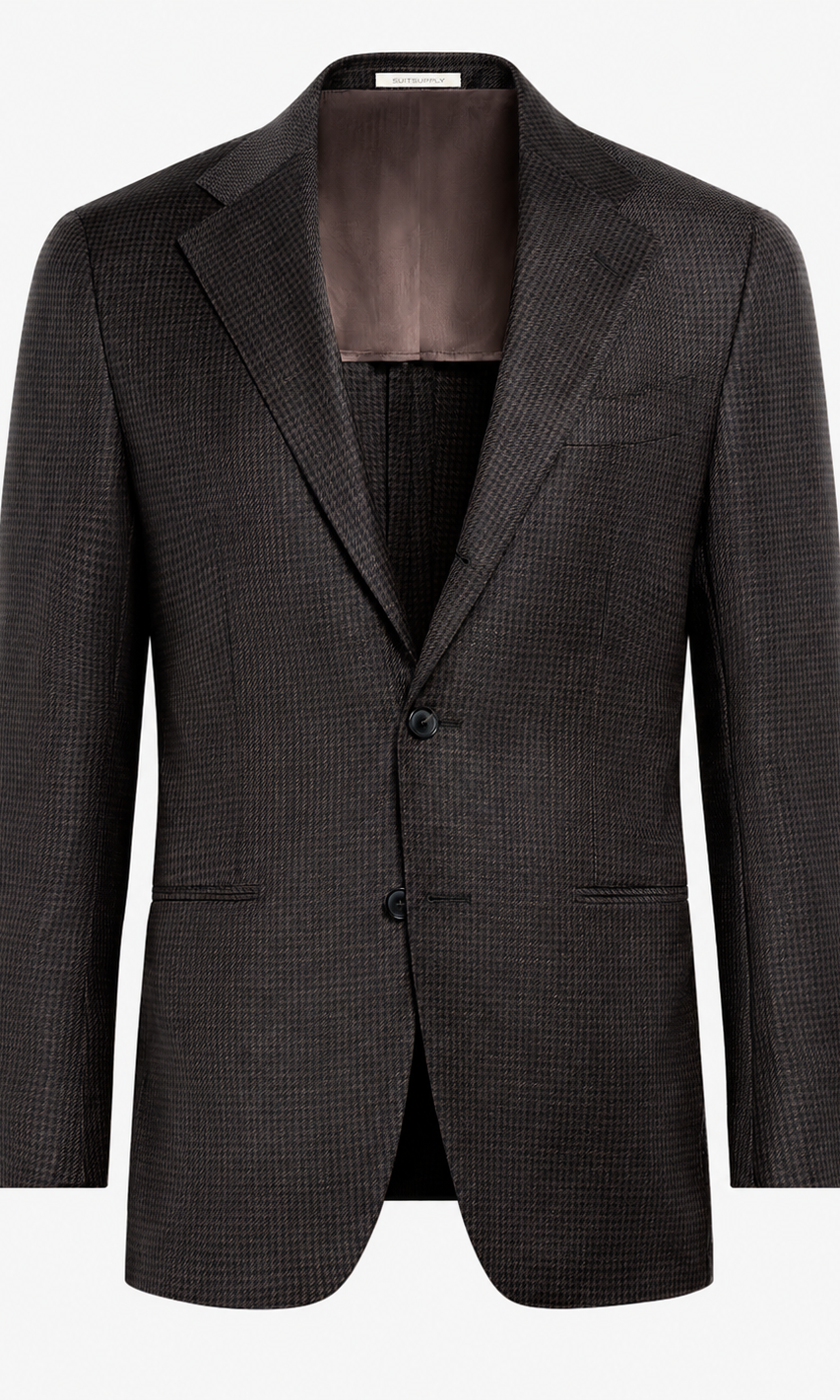 Suitsupply C24228 Dark Brown Houndstooth Tailored Fit Havana Blazer
