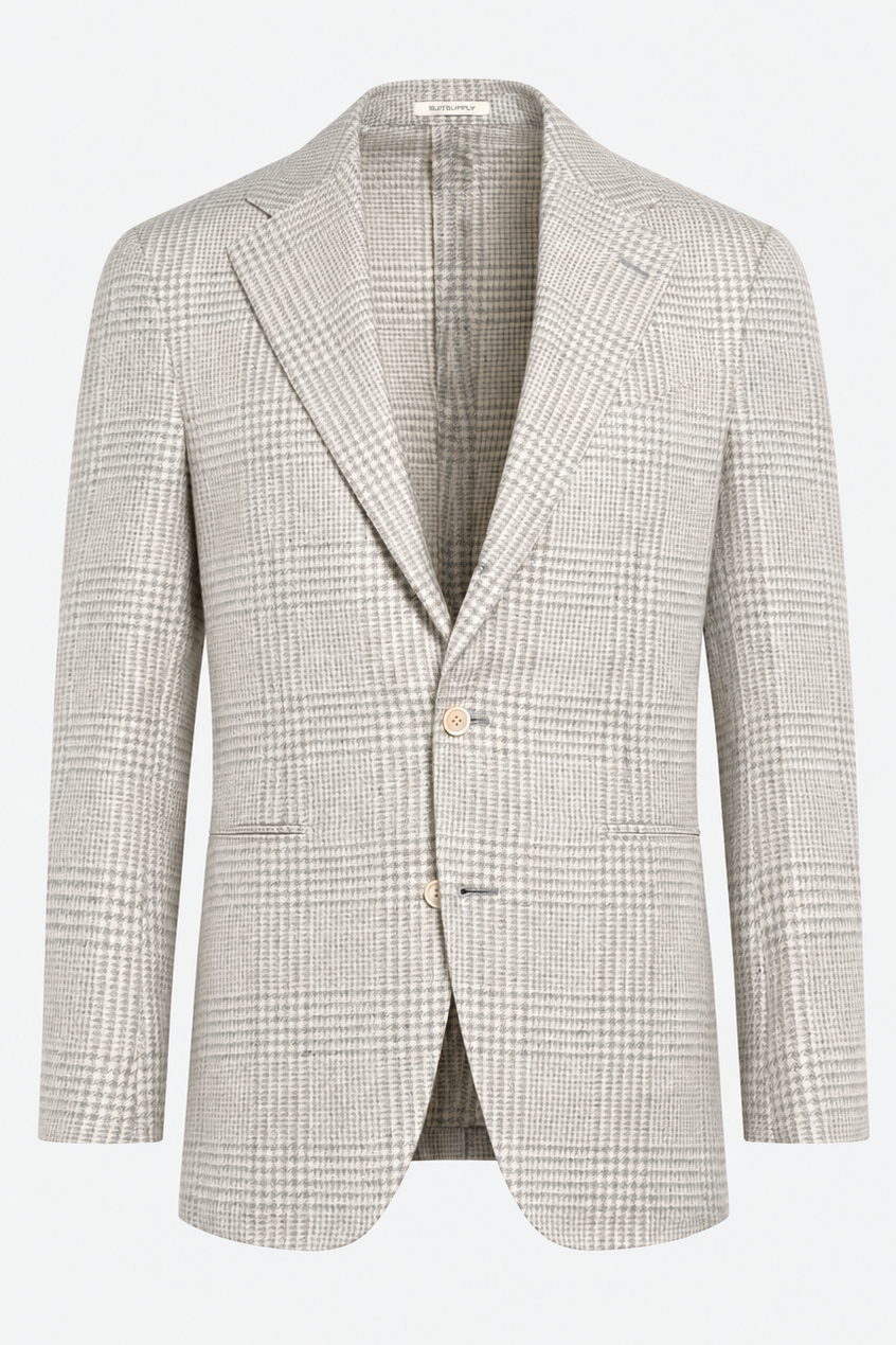 Suitsupply Roma light grey checked Ferla linen-silk-wool-cotton blazer, product C25134