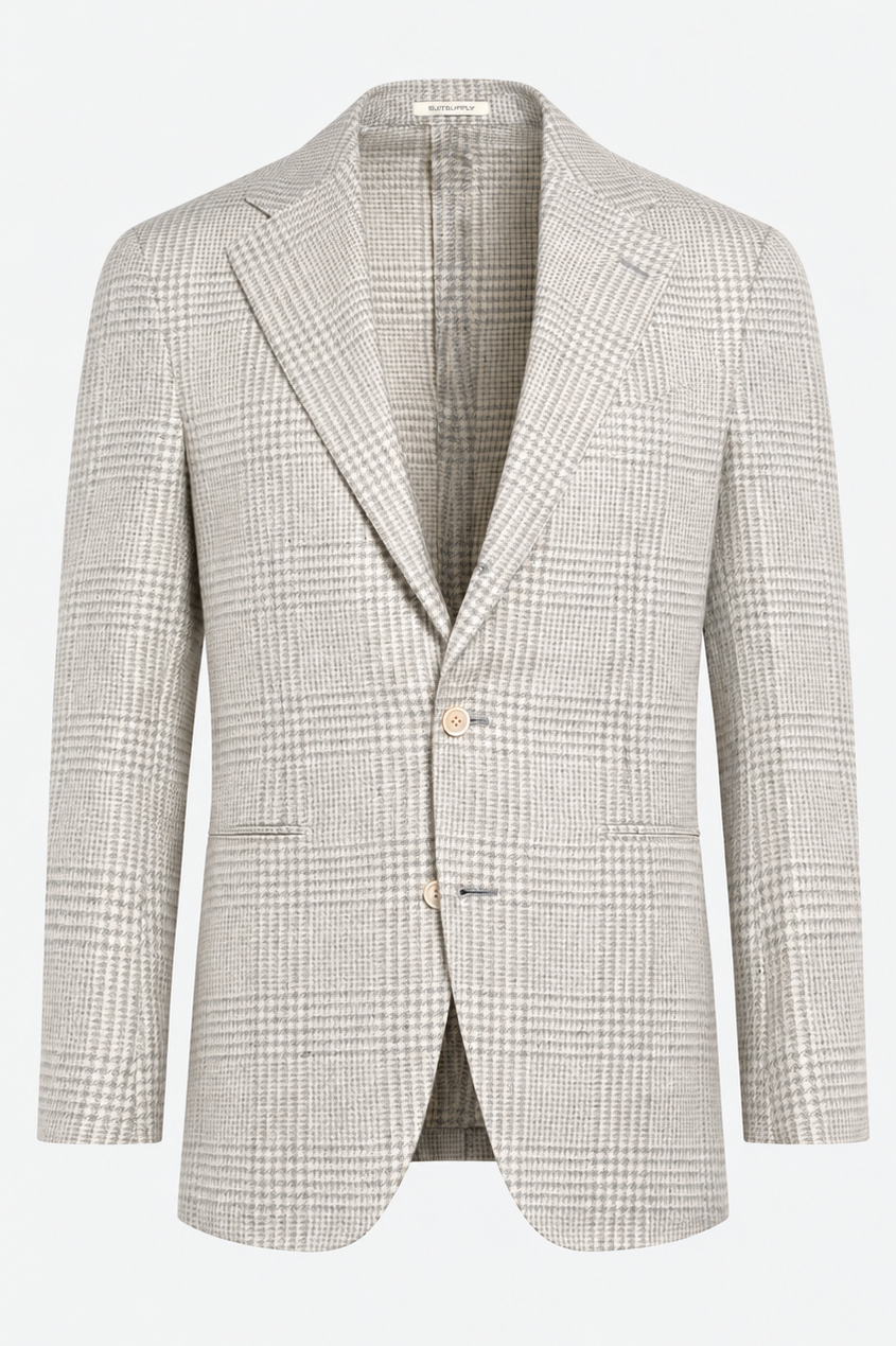 Suitsupply Roma light grey checked Ferla linen-silk-wool-cotton blazer, product C25134