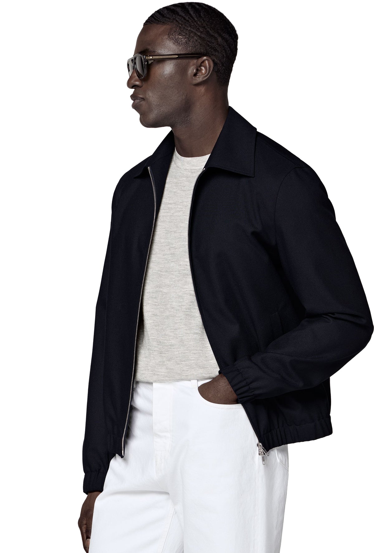 Suitsupply J1127 Navy Wrinkle-Free 4-Ply Wool Bomber Jacket lifestyle view