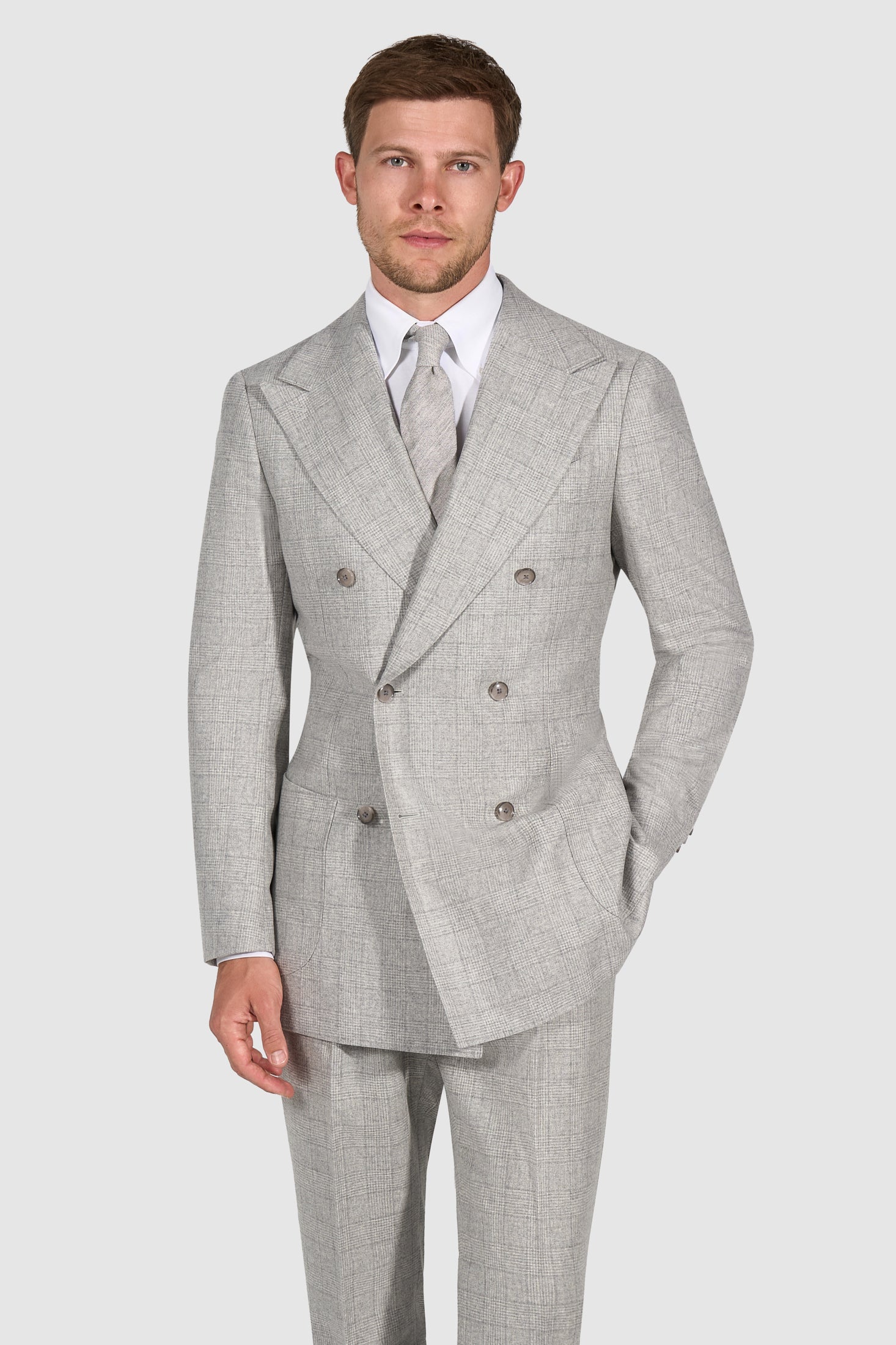 Suitsupply P6536 Gray Check Wool and Cashmere Double-Breasted Suit