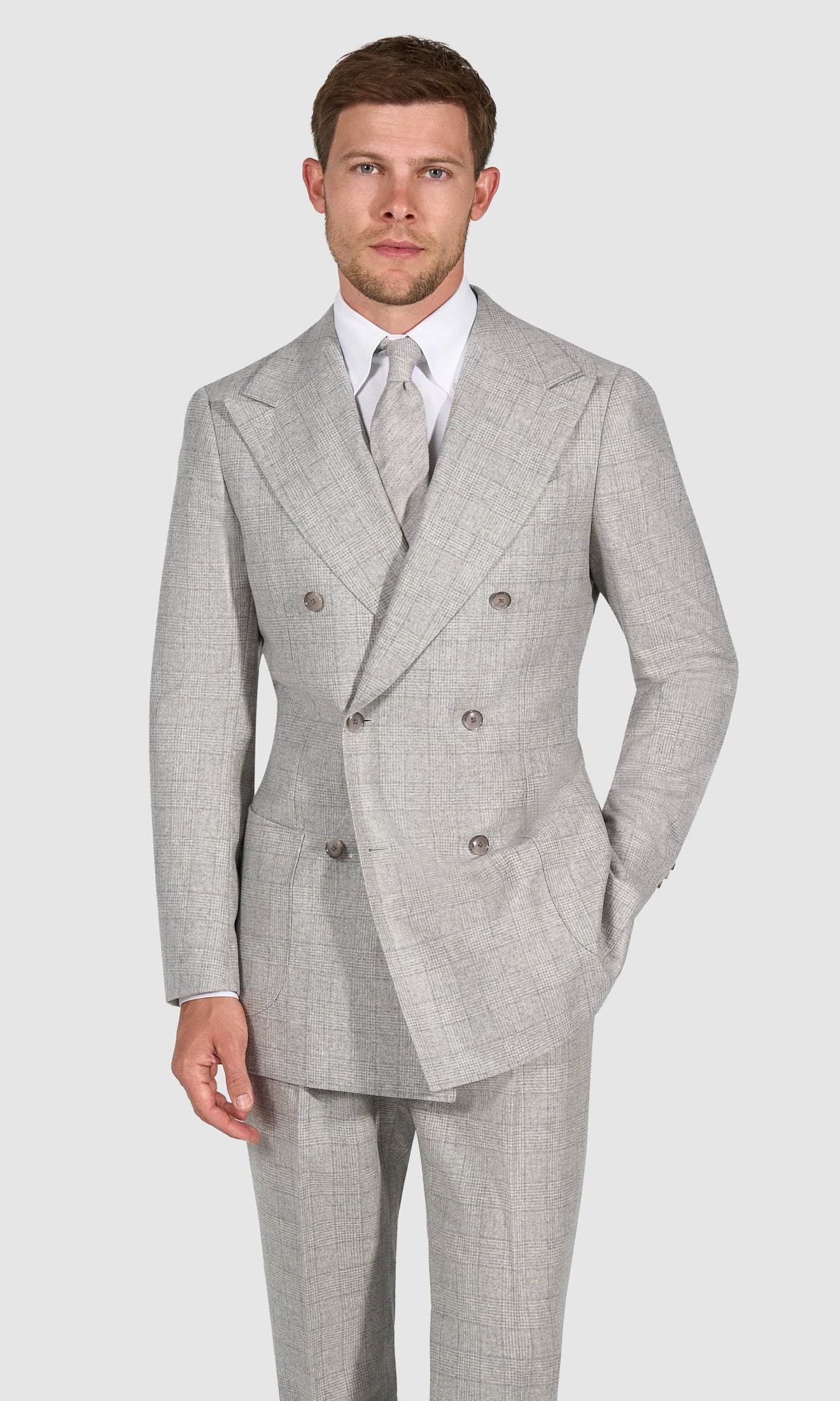 Suitsupply P6536 Gray Check Wool and Cashmere Double-Breasted Suit