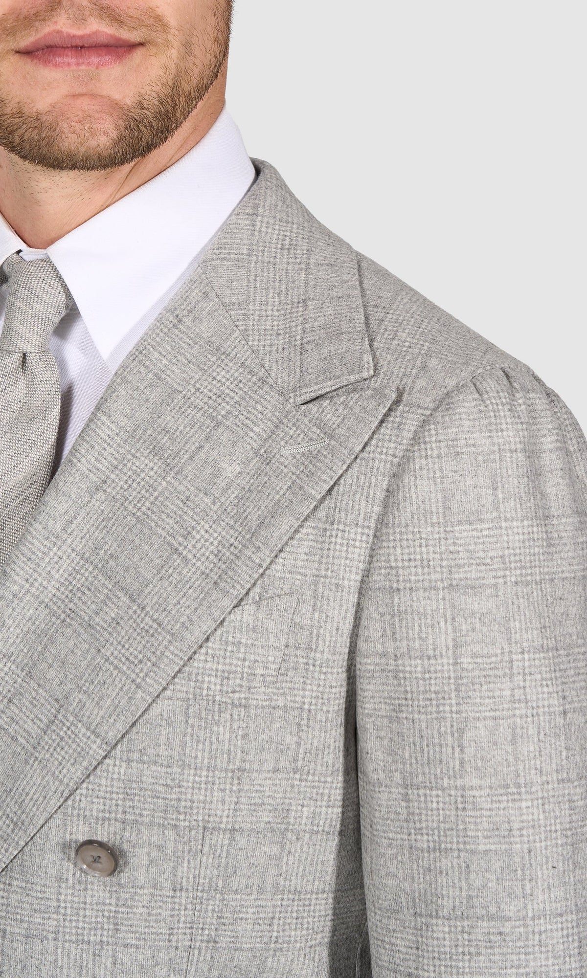 Suitsupply P6536 Gray Check Wool and Cashmere Double-Breasted Suit