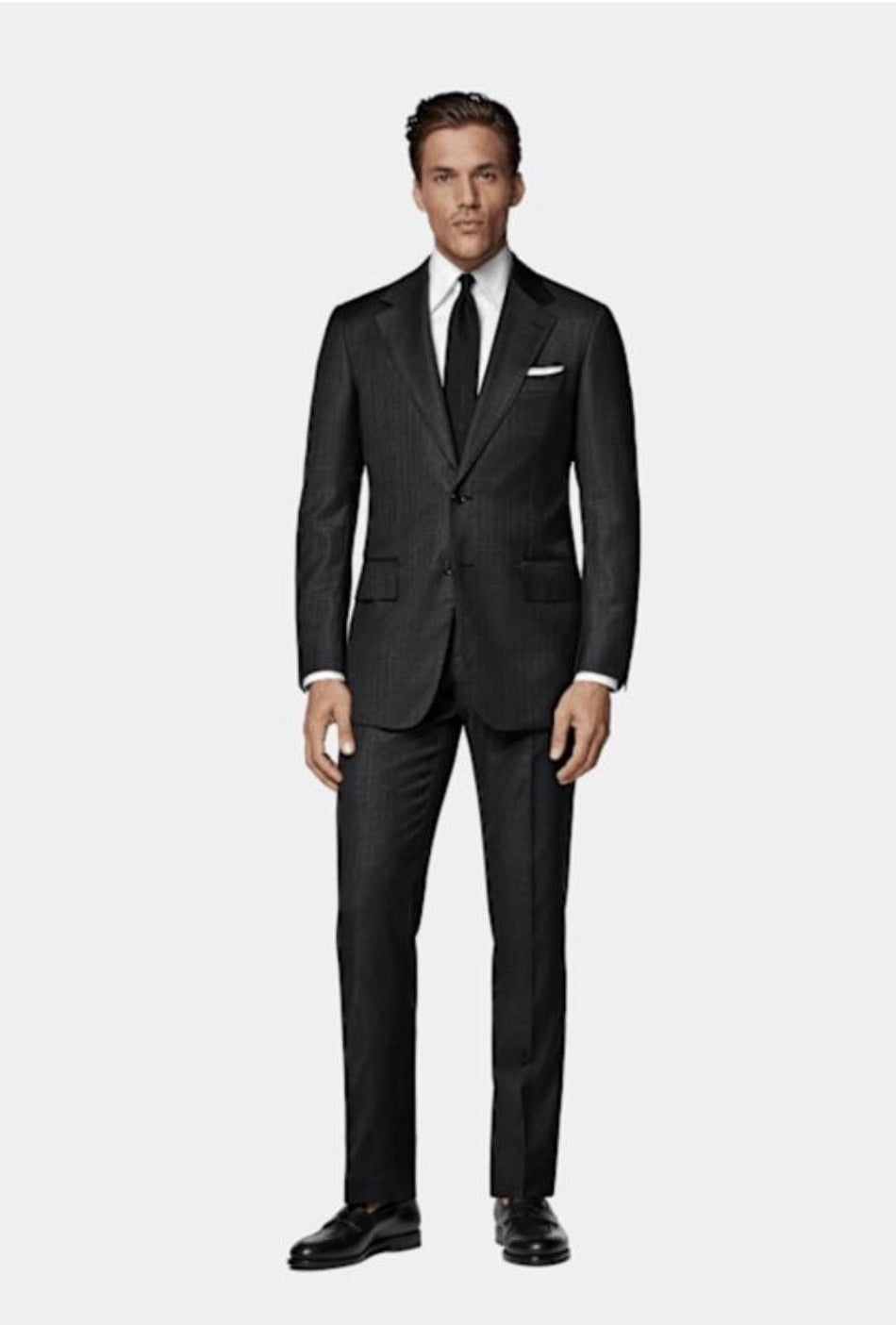 Suitsupply P7030 dark grey striped Tailored Fit Milano suit in Super 130s wool by Carlo Barbera