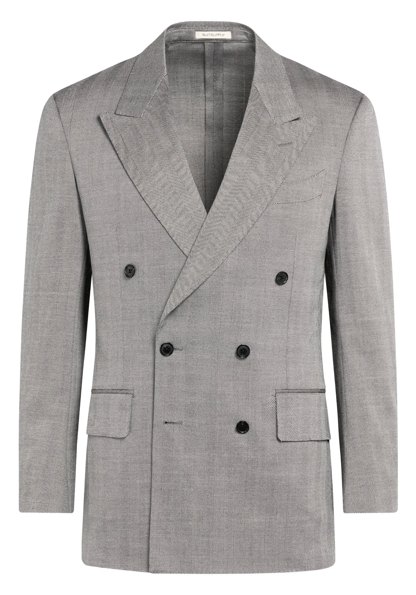 Suitsupply P7049 Grey Herringbone Double-Breasted Suit Jacket