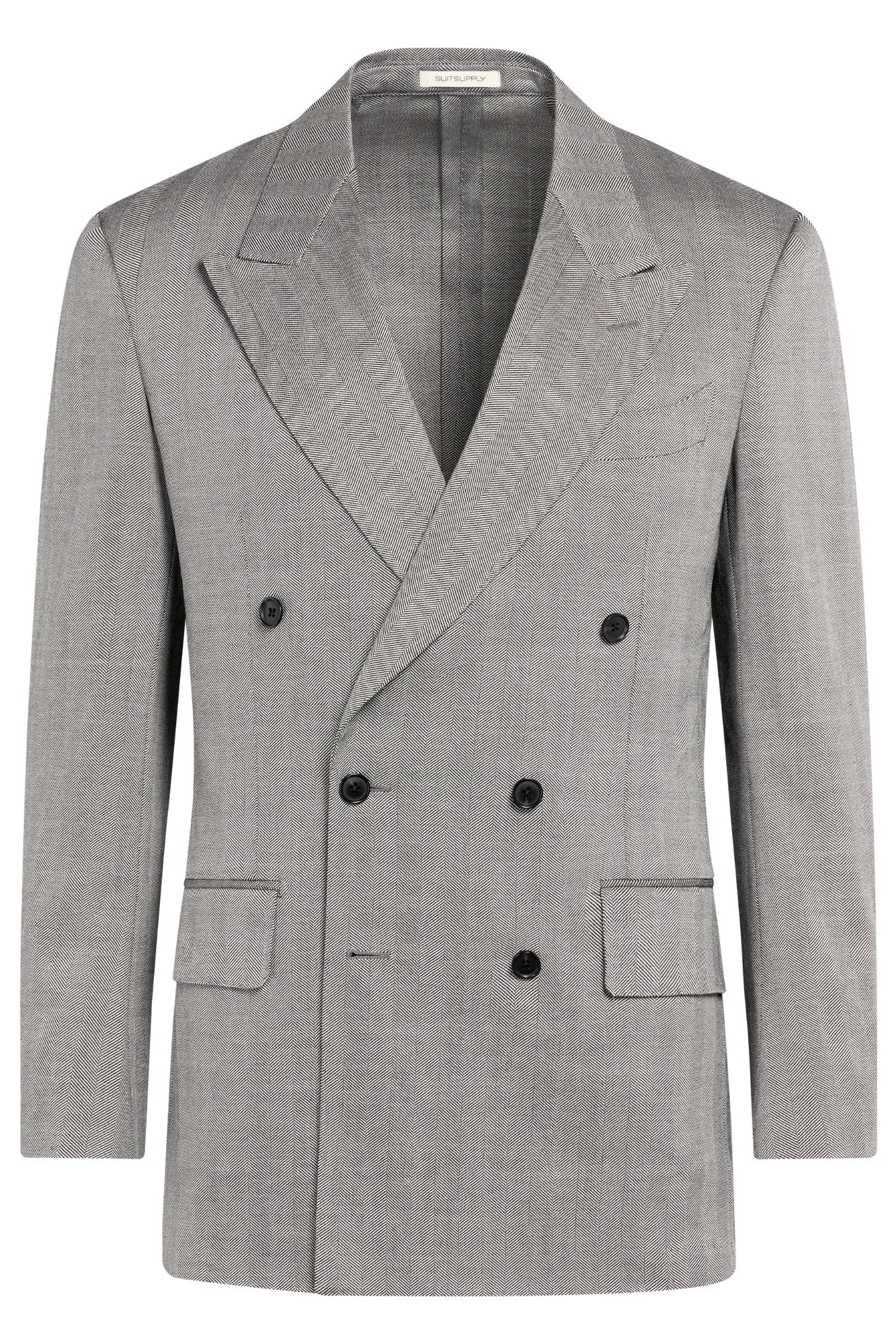 Suitsupply P7049 Grey Herringbone Double-Breasted Suit Jacket