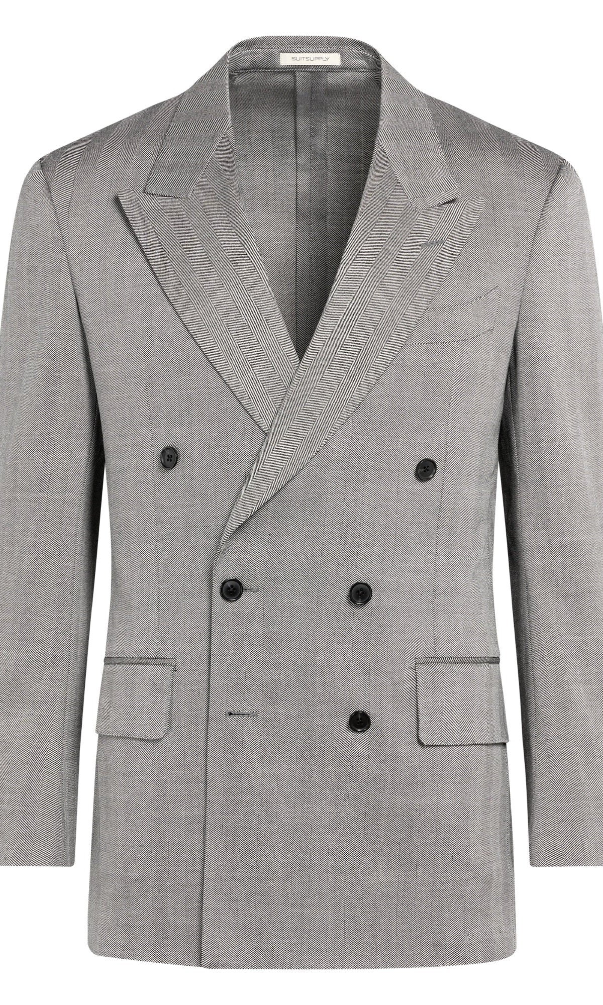 Suitsupply P7049 Grey Herringbone Double-Breasted Suit Jacket