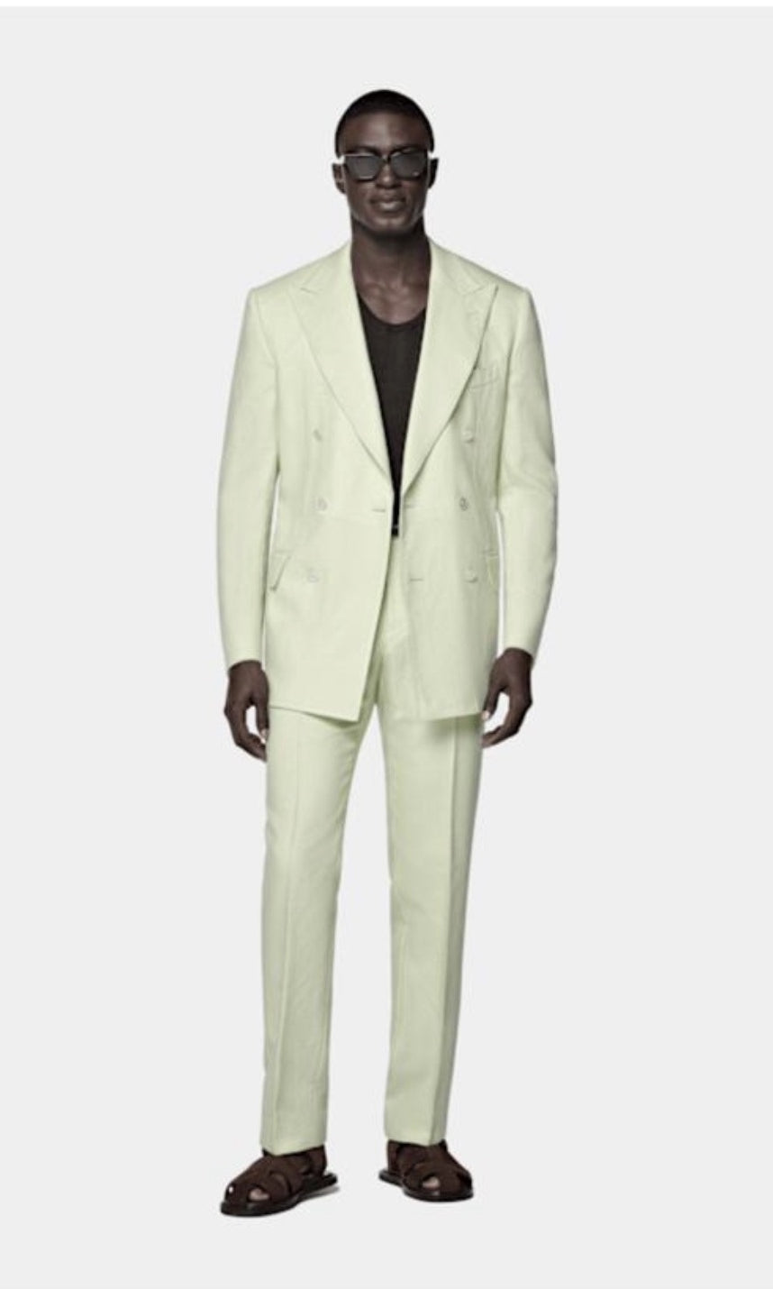 Suitsupply P7073 light green Tailored Fit Milano double-breasted suit in wool mohair by Rogna