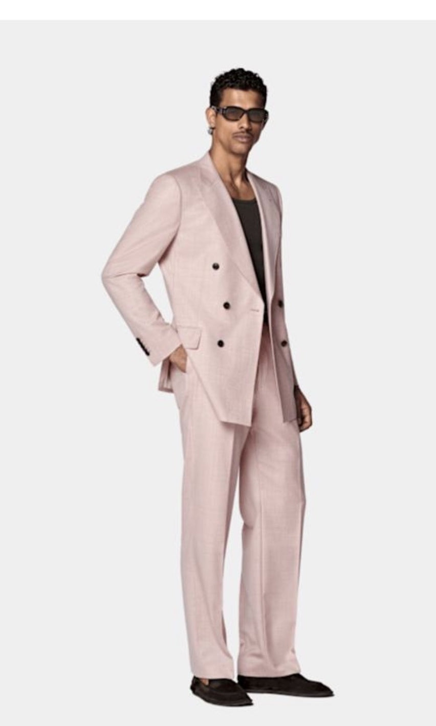 Suitsupply P7116 pink Tailored Fit Milano double-breasted suit in pure S130's wool by E. Thomas