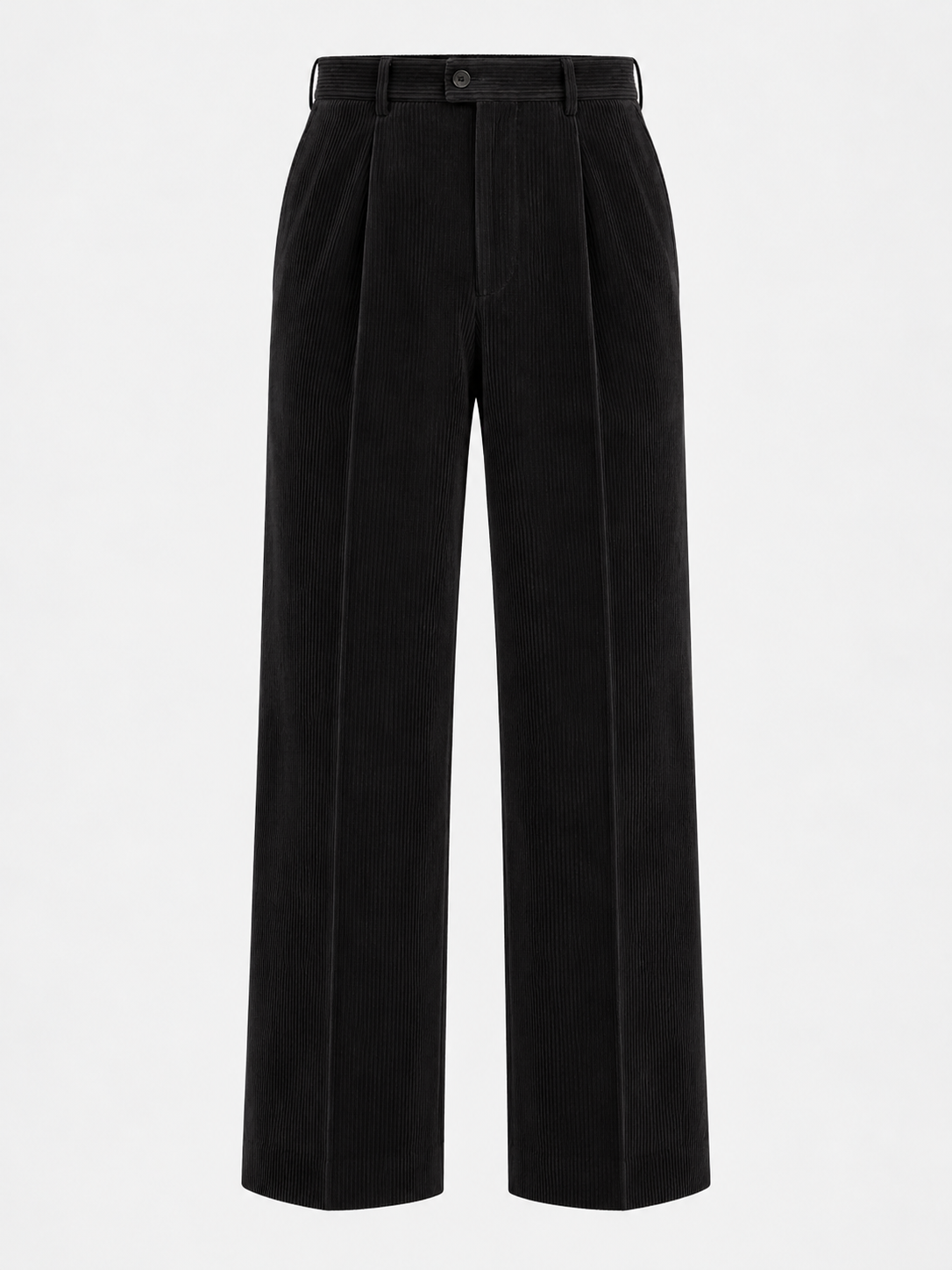 Suitsupply P7117 black corduroy Duca high-rise wide-leg trousers ghost mannequin front view