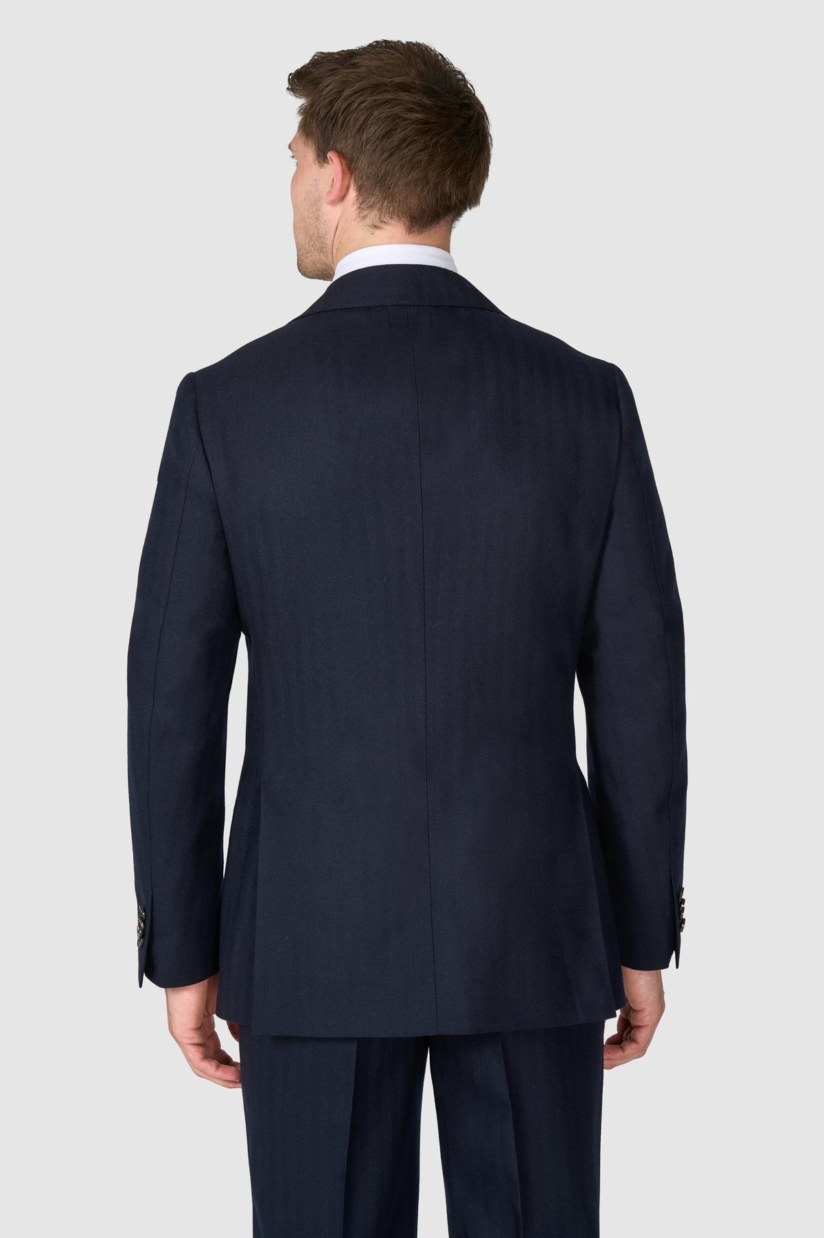 Elmhurst S112 navy herringbone wool suit with half-canvas construction