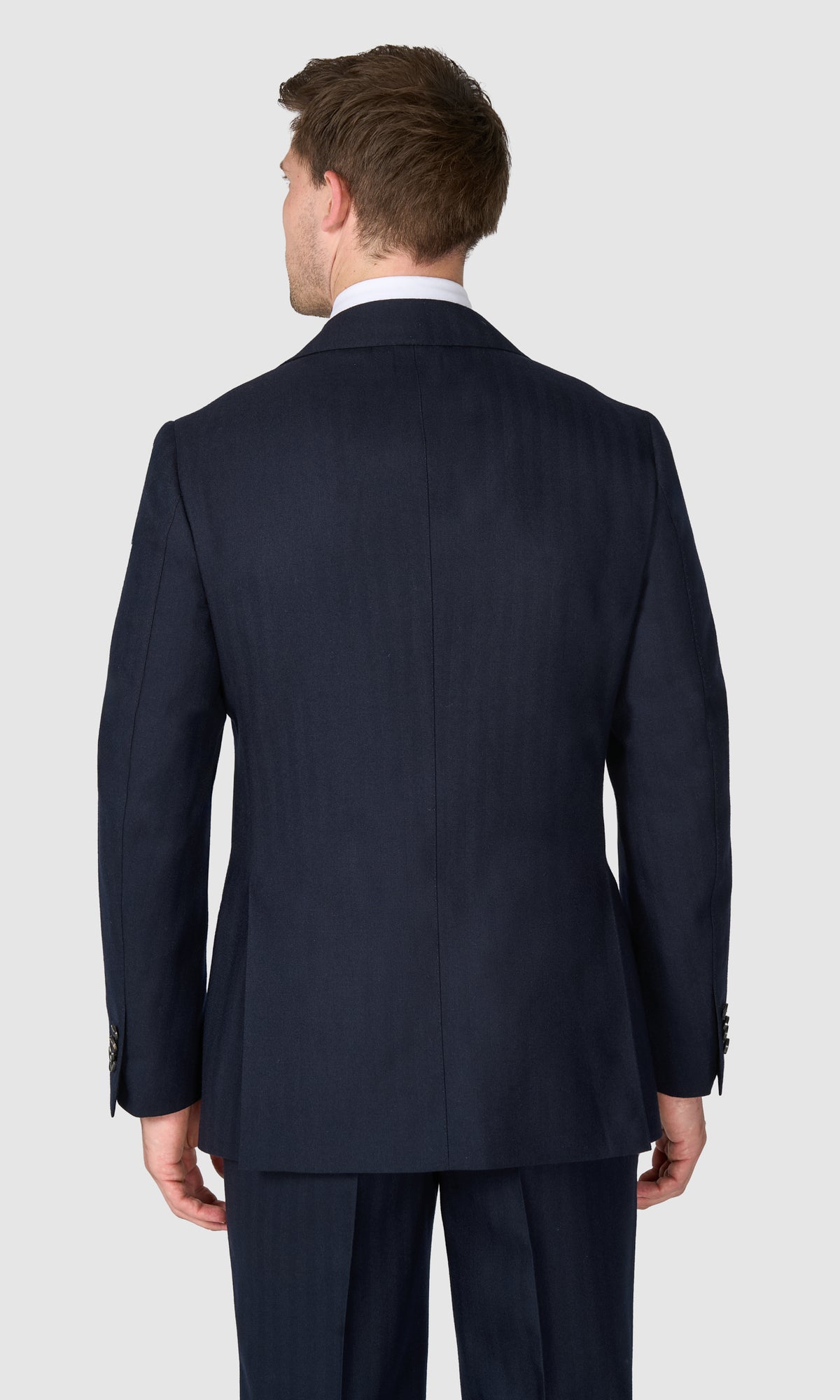 Elmhurst S112 navy herringbone wool suit with half-canvas construction
