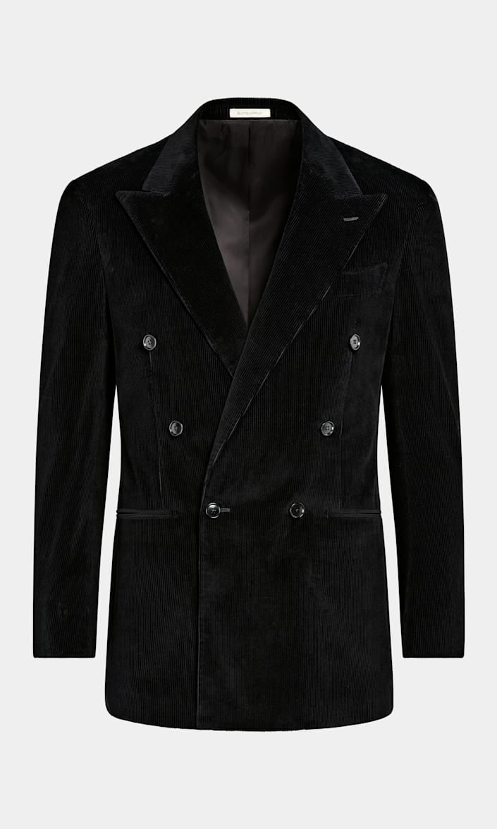 Suitsupply P7117 black Roma double-breasted pure cotton corduroy suit jacket ghost mannequin