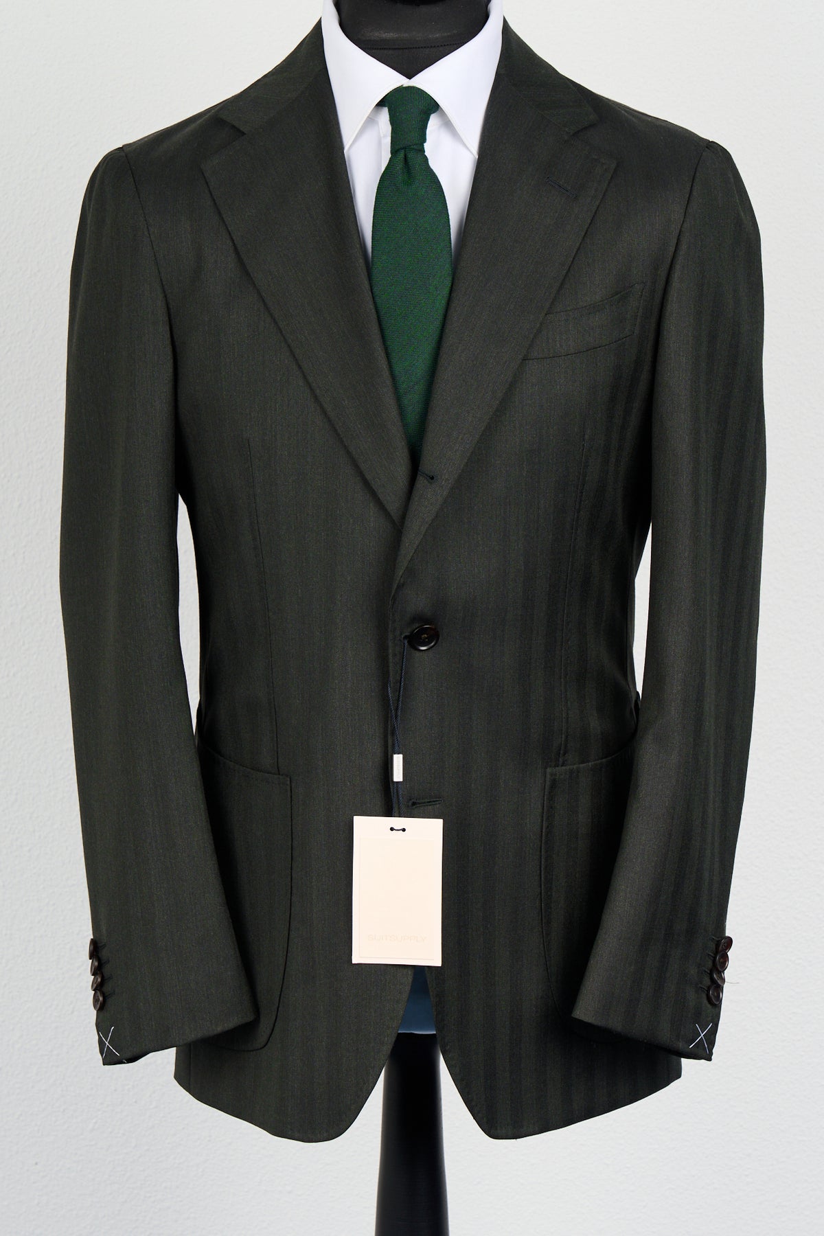 Suitsupply Havana dark green herringbone Drago Super 130s wool suit P6528SR - product photo 1