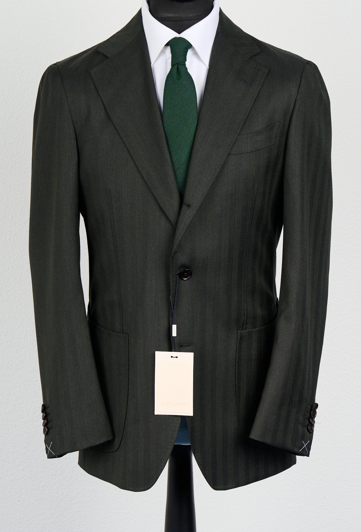 Suitsupply Havana dark green herringbone Drago Super 130s wool suit P6528SR - product photo 1