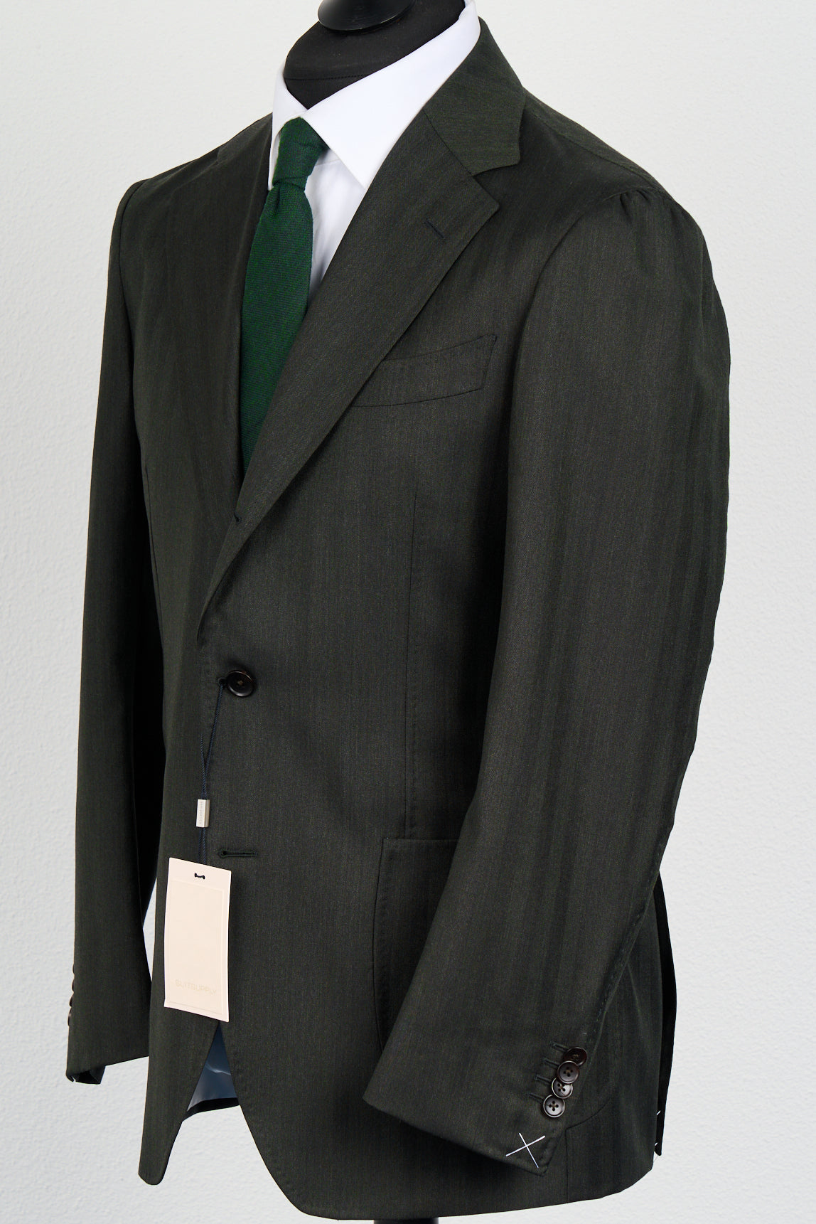 Suitsupply Havana dark green herringbone Drago Super 130s wool suit P6528SR - product photo 2