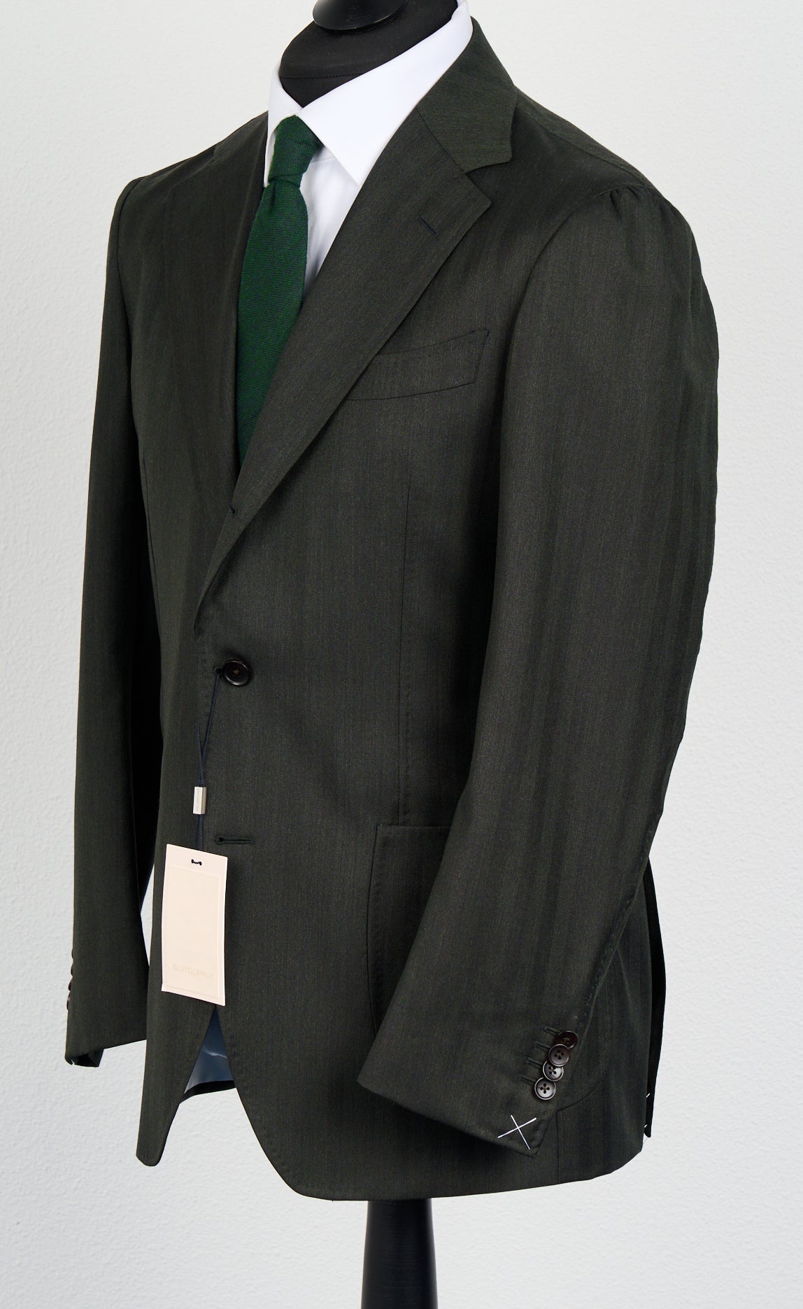 Suitsupply Havana dark green herringbone Drago Super 130s wool suit P6528SR - product photo 2