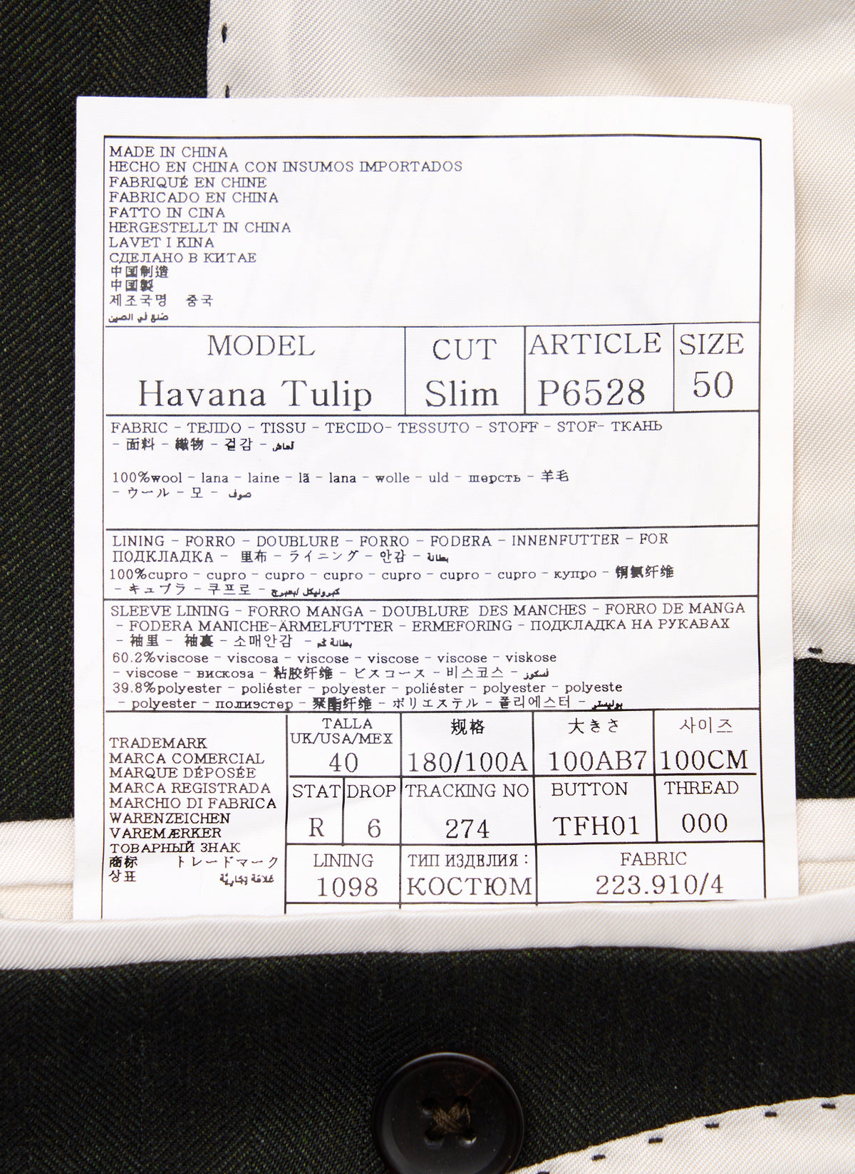 Suitsupply Havana dark green herringbone Drago Super 130s wool suit P6528SR - product photo 8