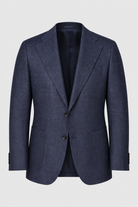 SUITREVIEW Elmhurst Indigo Blue Pure Linen Blazer ghost mannequin front view