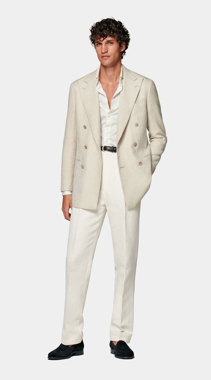 Suitsupply C2036 Havana sand double-breasted E.Thomas hopsack blazer front view