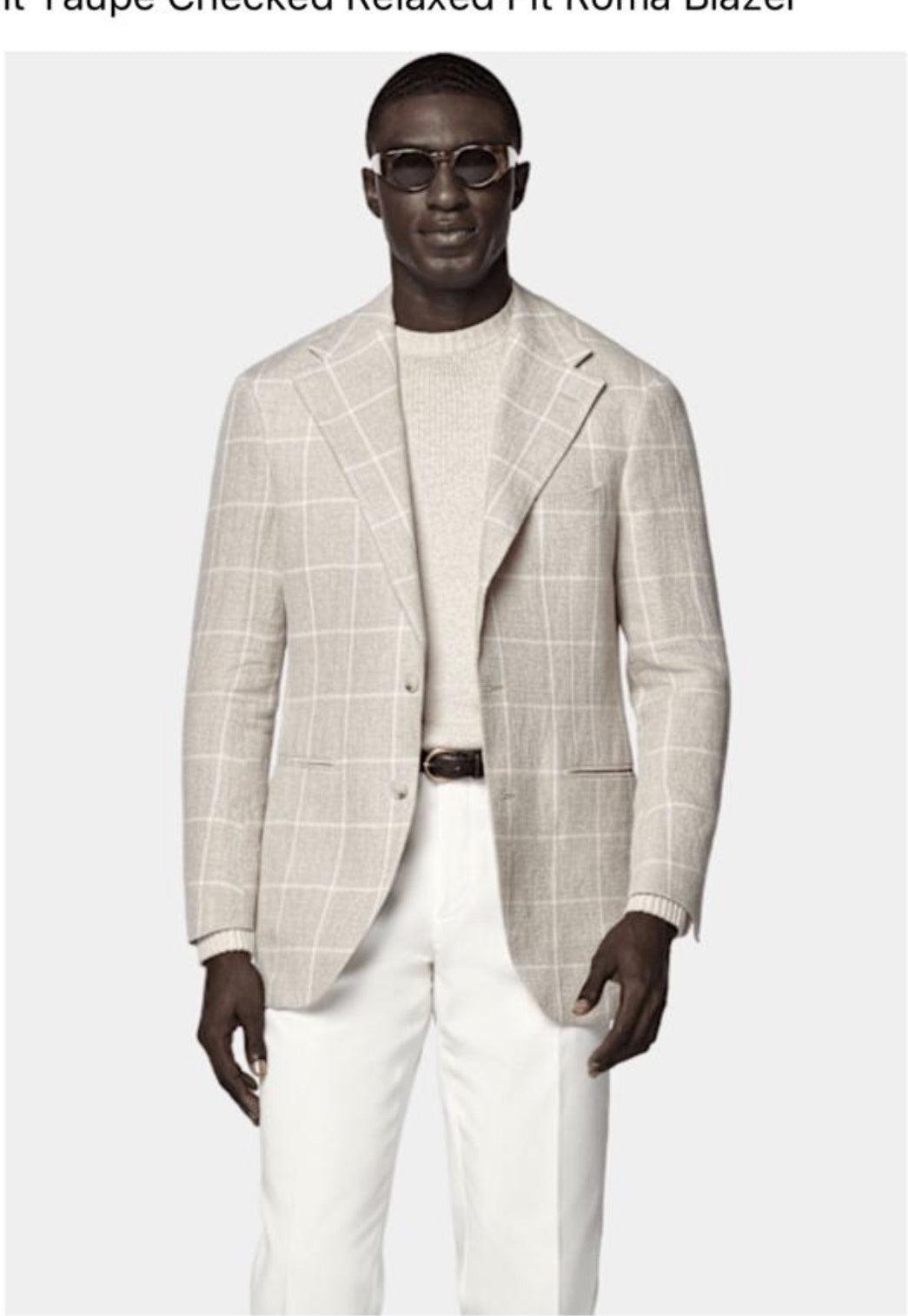 Suitsupply C2105 light taupe checked Roma blazer in pure Leomaster linen