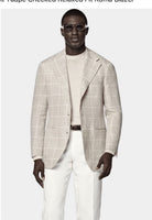 Suitsupply C2105 light taupe checked Roma blazer in pure Leomaster linen