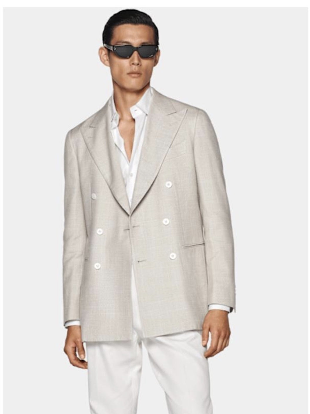 Suitsupply C2107 light taupe tailored fit Havana double-breasted blazer in E.Thomas silk cotton