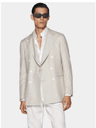 Suitsupply C2107 light taupe tailored fit Havana double-breasted blazer in E.Thomas silk cotton