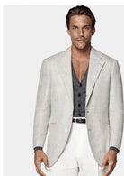 Suitsupply C25134 light grey checked relaxed fit Roma blazer in Ferla linen silk wool cotton
