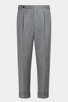 Suitsupply P6441 Havana mid grey herringbone wool-silk pleated trousers