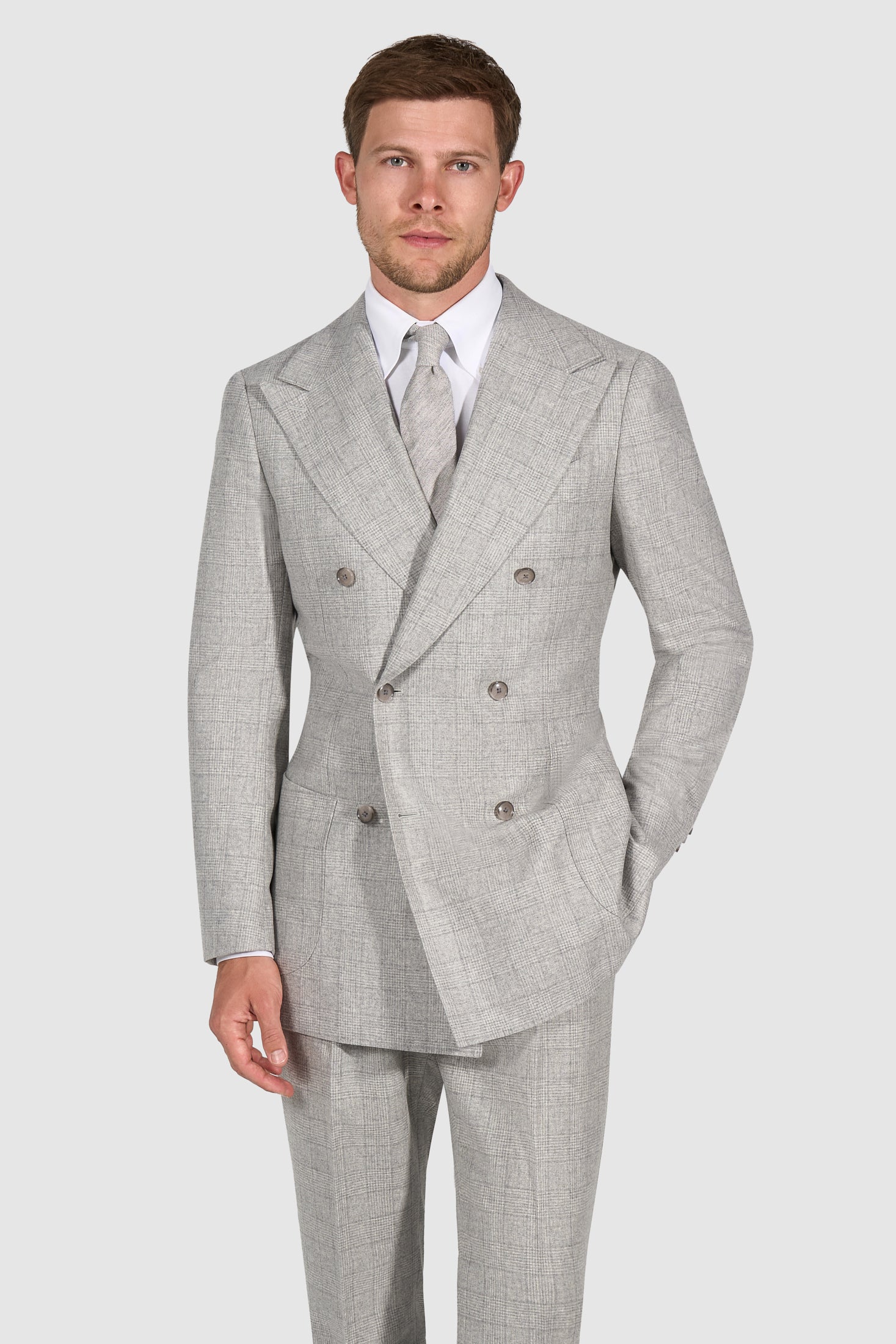 Suitsupply P6536 Gray Check Wool and Cashmere Double-Breasted Suit