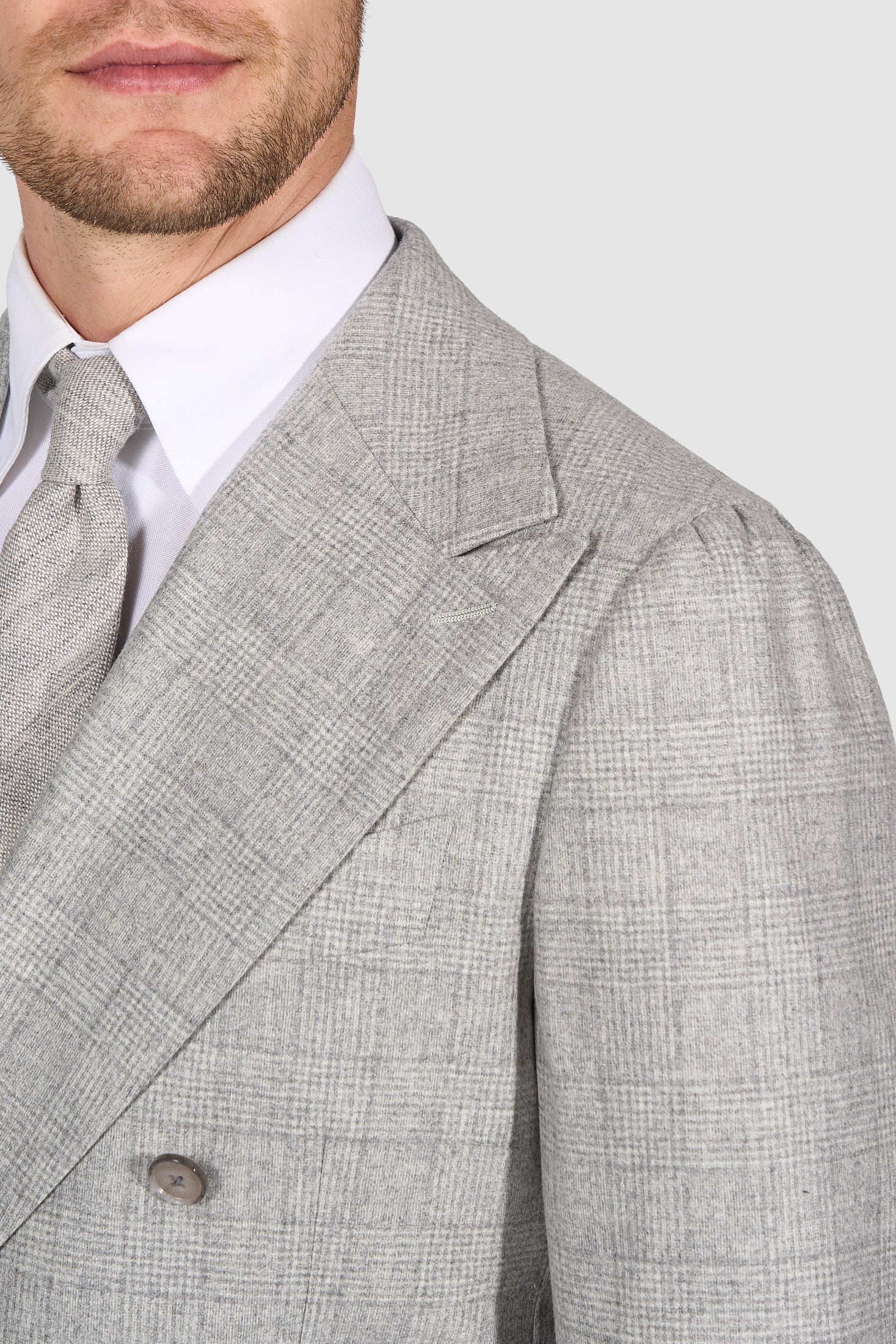 Suitsupply P6536 Gray Check Wool and Cashmere Double-Breasted Suit