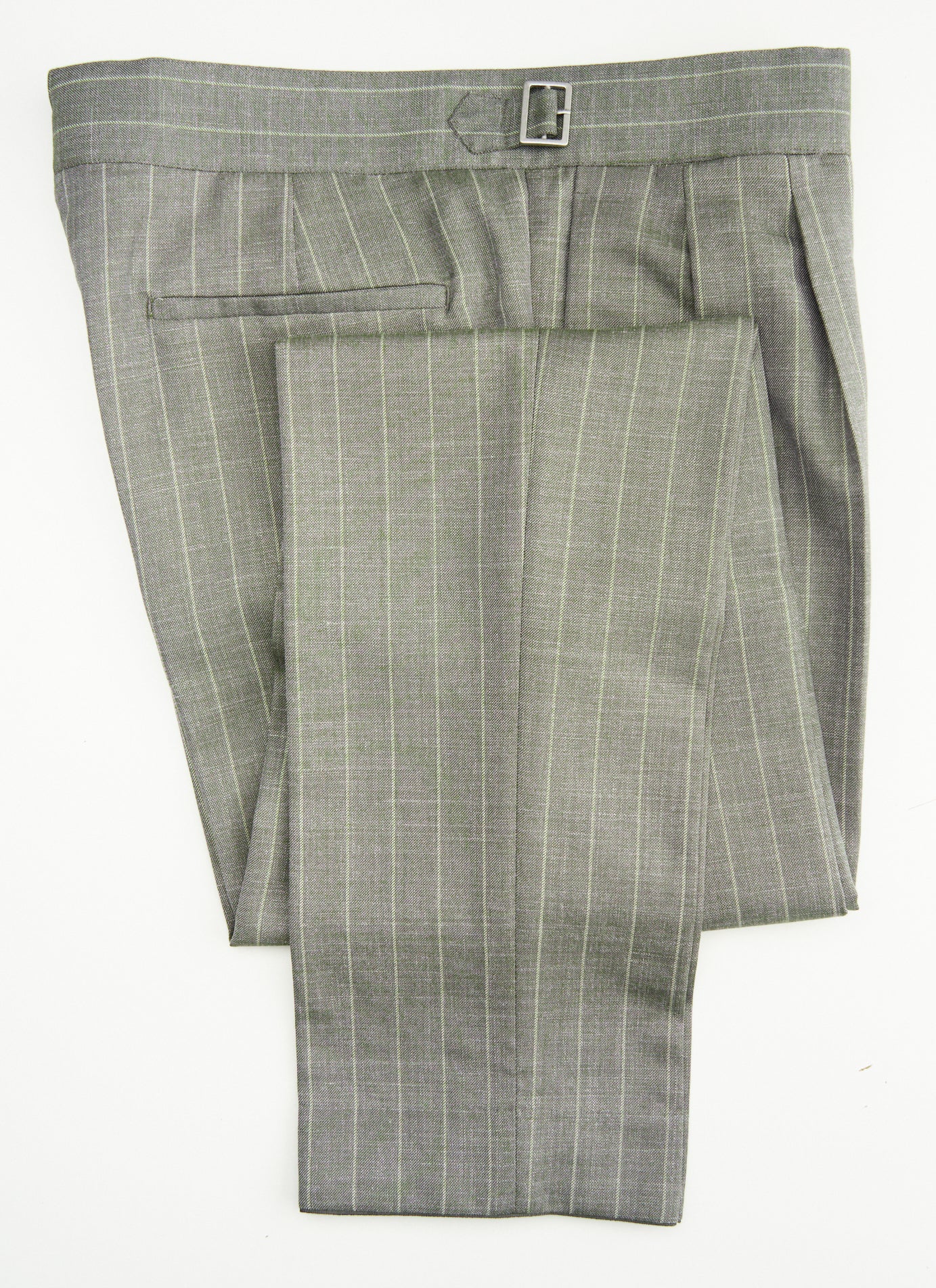 Suitsupply P6621 Havana green stripe suit with Fellini half-Gurkha trousers