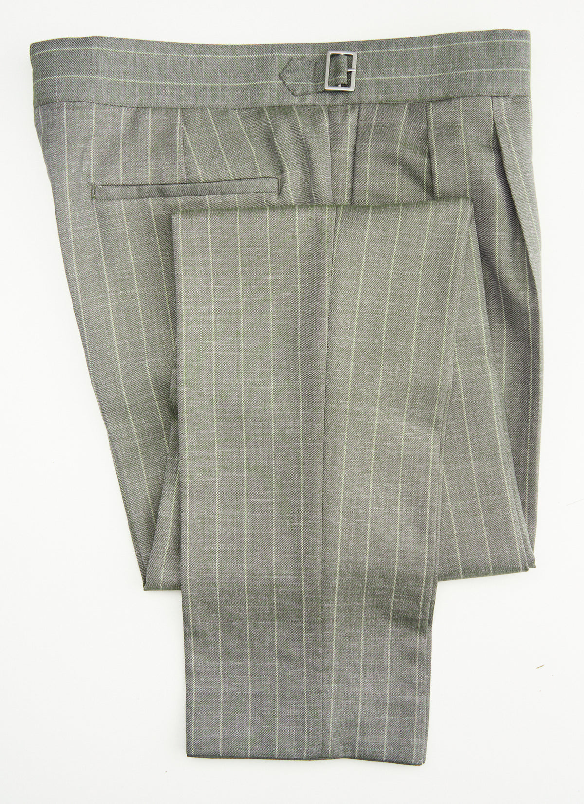 Suitsupply P6621 Havana green stripe suit with Fellini half-Gurkha trousers