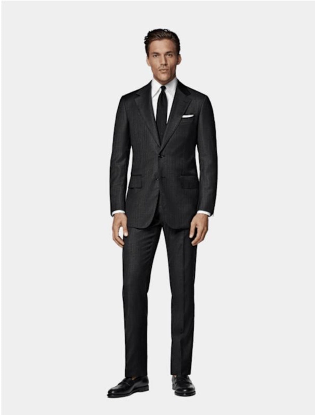 Suitsupply P7030 dark grey striped Tailored Fit Milano suit in Super 130s wool by Carlo Barbera