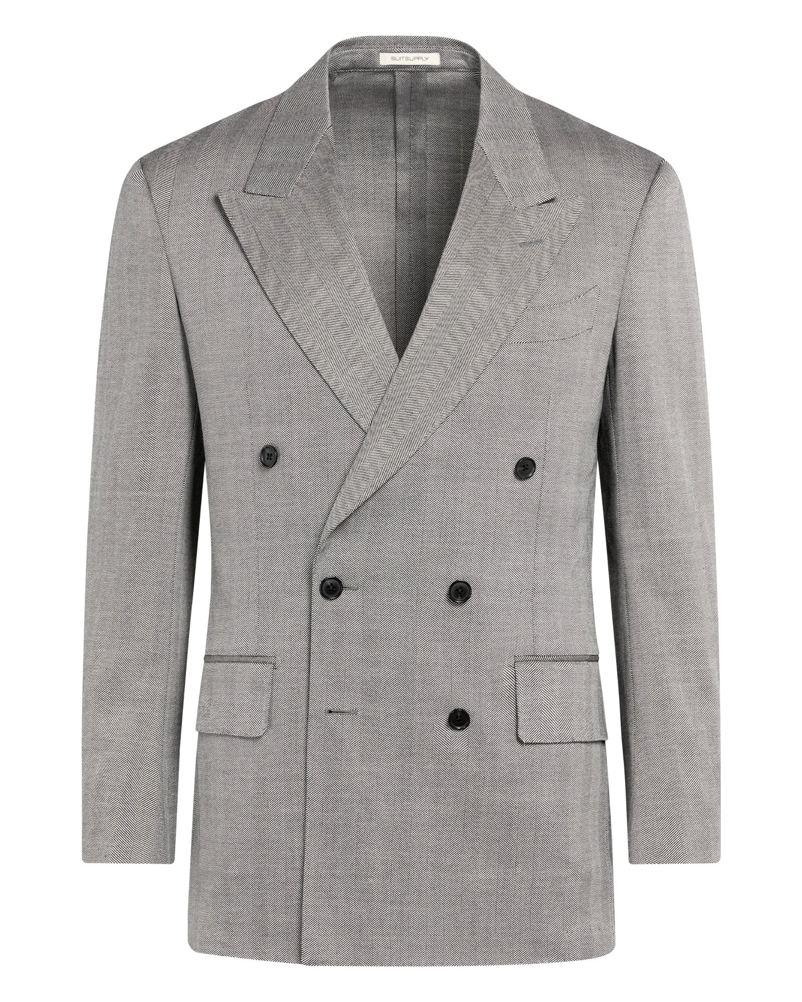 Suitsupply P7049 Grey Herringbone Double-Breasted Suit Jacket