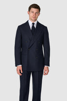 SUITREVIEW Elmhurst Navy Herringbone Pure Wool Double Breasted Suit