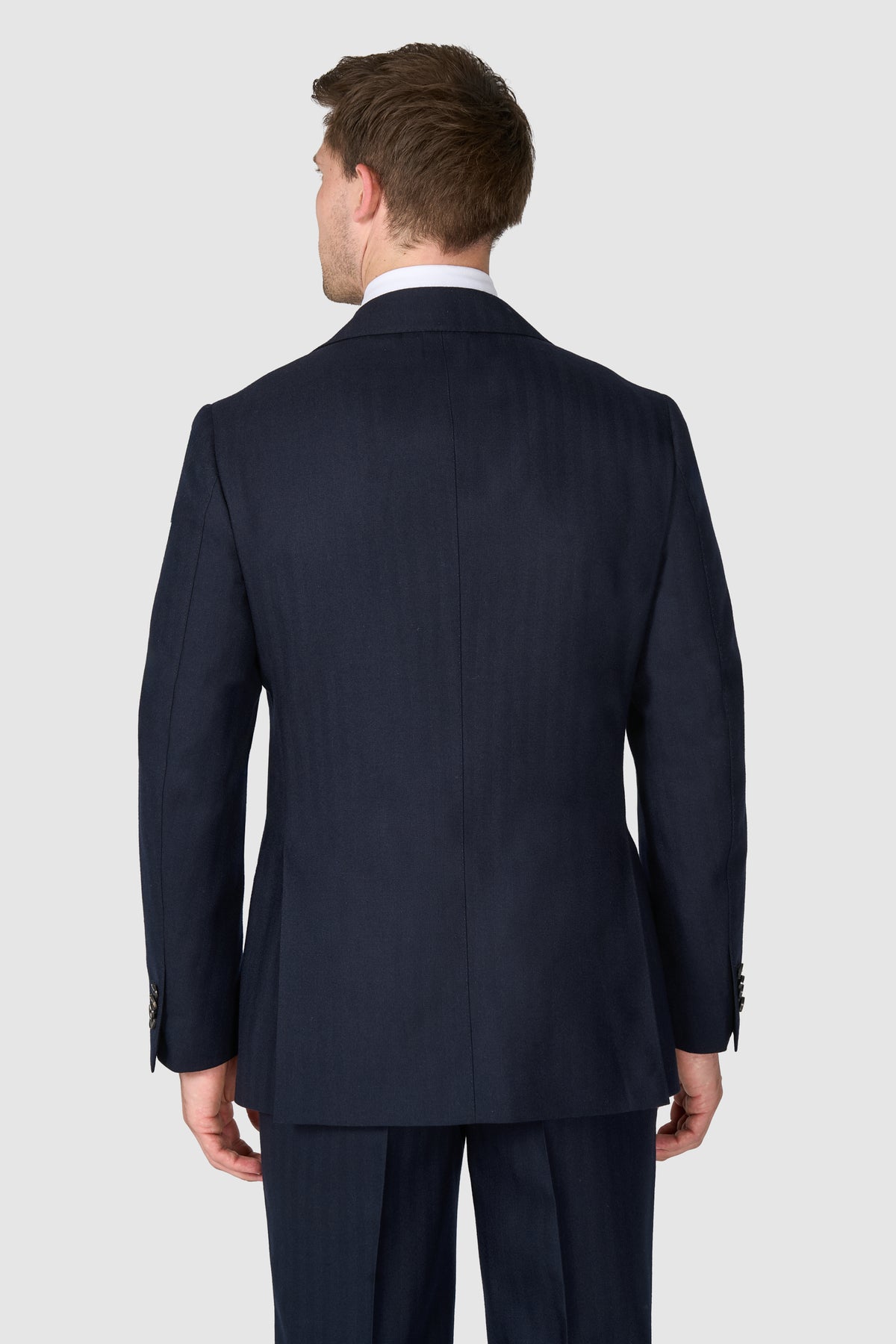 Elmhurst S112 navy herringbone wool suit with half-canvas construction