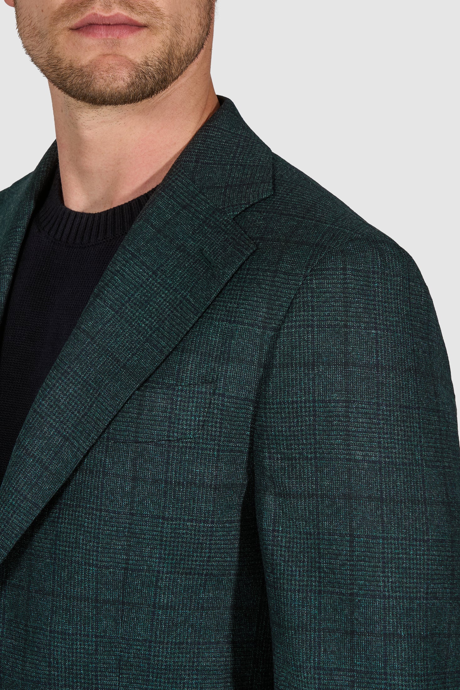 New SUITREVIEW Elmhurst Green Glencheck Pure Wool Super 120s