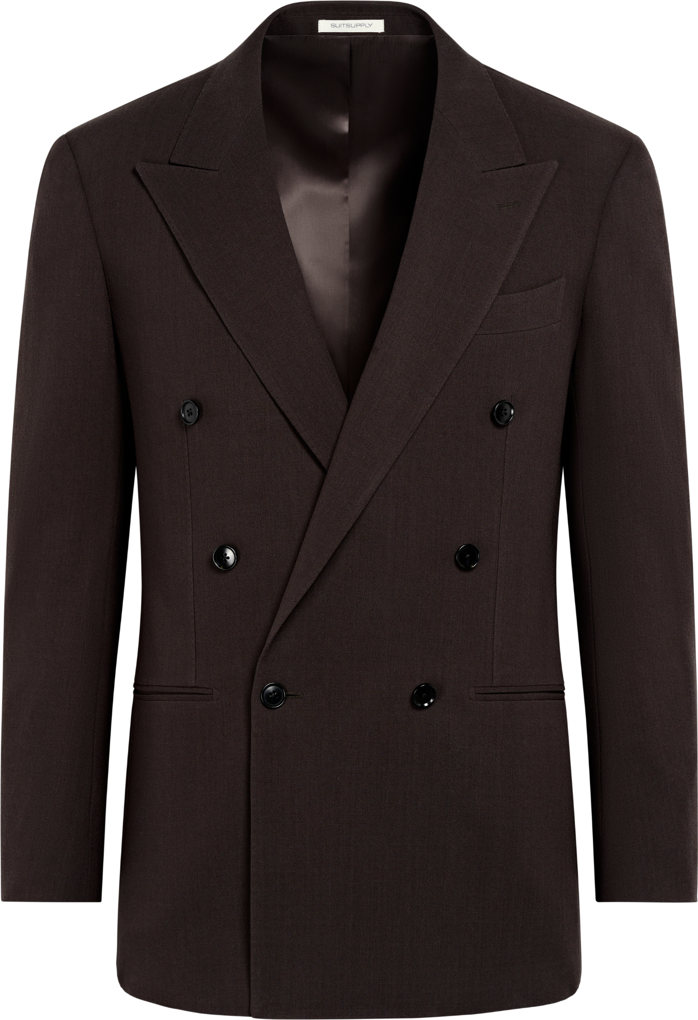 Suitsupply P7143 dark brown double-breasted Roma suit jacket on white background