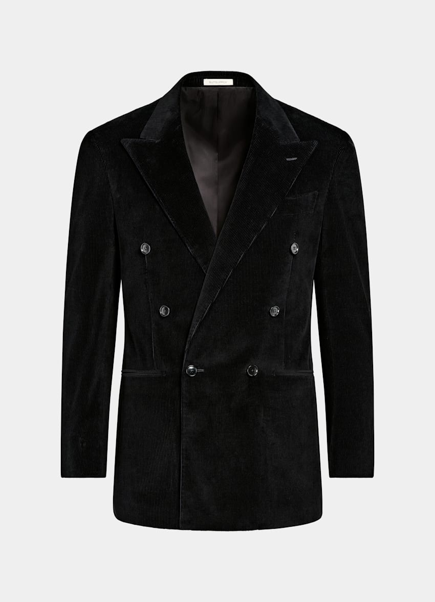 Suitsupply P7117 black Roma double-breasted pure cotton corduroy suit jacket ghost mannequin