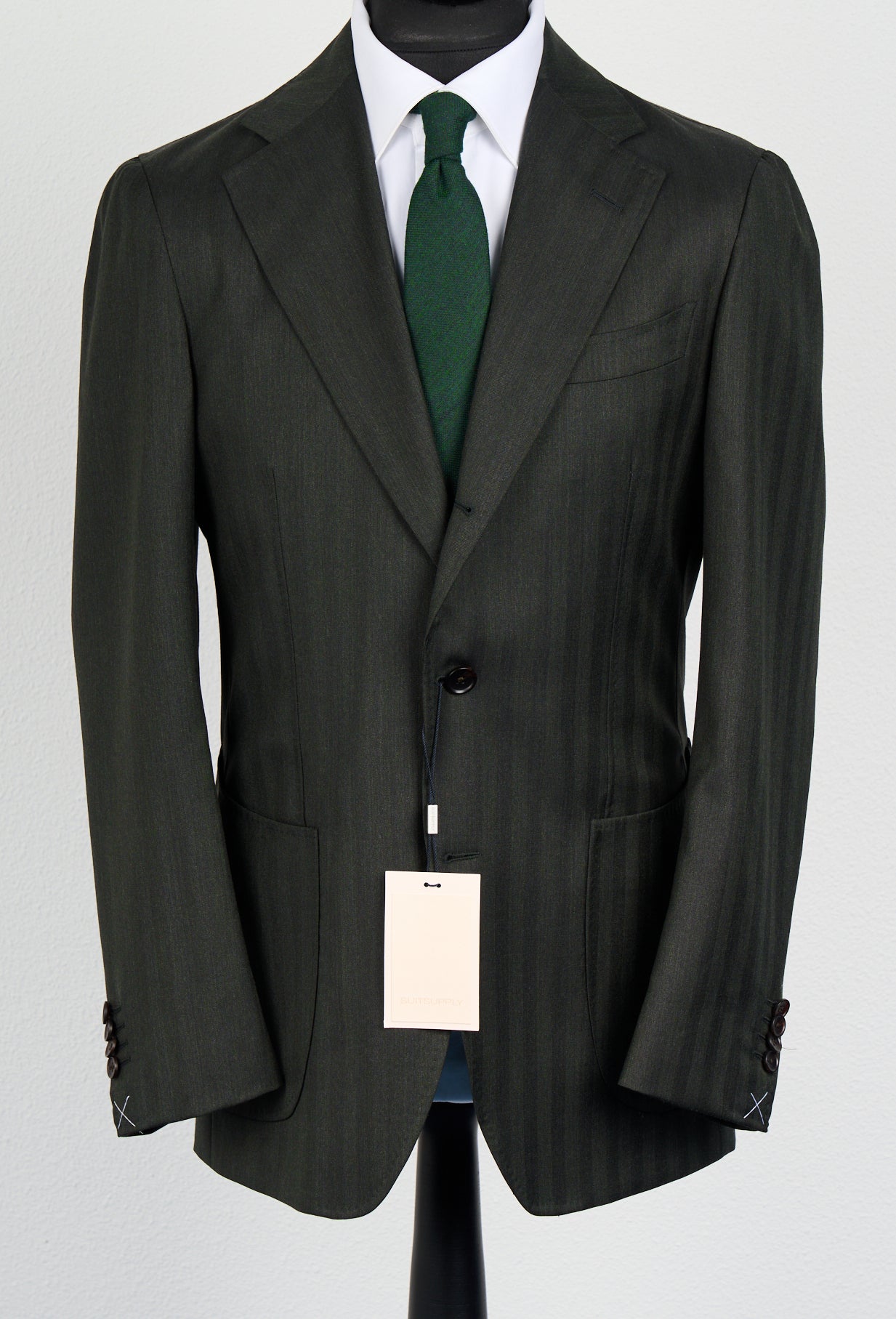 Suitsupply Havana dark green herringbone Drago Super 130s wool suit P6528SR - product photo 1